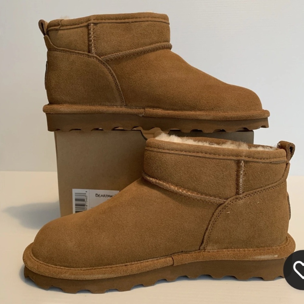 BearPaw Women’s Size 6 Hickory II Brown Suede & Wool Lined Boots Ankle Booties